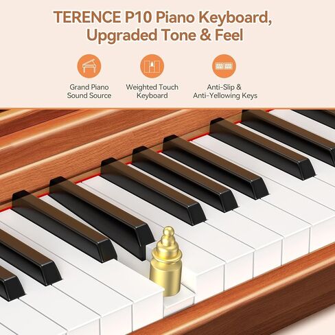 بيانو رقمي TERENCE 88 مفتاحًا شبه مرجح، بيانو لوحة مفاتيح كاملة الحجم للمبتدئين، بيانو كهربائي مع حامل، دواسة ثلاثية، حامل موسيقى قابل للإزالة، محول طاقة in Kuwait