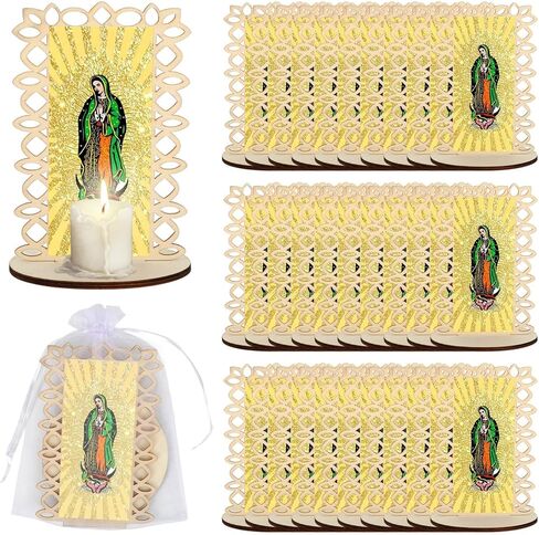 15 Set Our Lady of Guadalupe Wooden Statues Virgen De Guadalupe Picture Frames with Organza Gift Bags Baptism Favors for Guests Baptism Centerpieces for Table First Communion Gifts Catholic Favors in Saudi Arabia