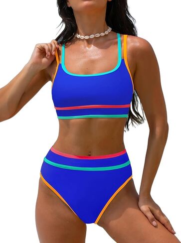 popvil Women's High Waisted Bikini Sets Neon Two Piece 2026 Swimsuit Sporty Adjustable Straps Bathing Suit in Saudi Arabia