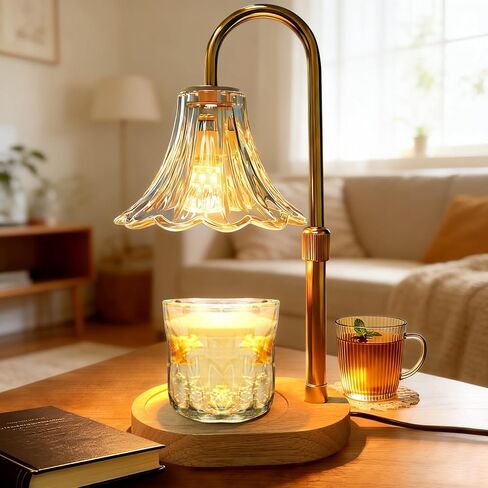 Candle Warmer Lamp with Sunset Lights: 【2025 Upgraded】 2H/4H/8H Timer and 4 Kinds of Brightness Adjustment with 2 Bulbs - Electric Wax Melt Warmer for Home Decor in Kuwait