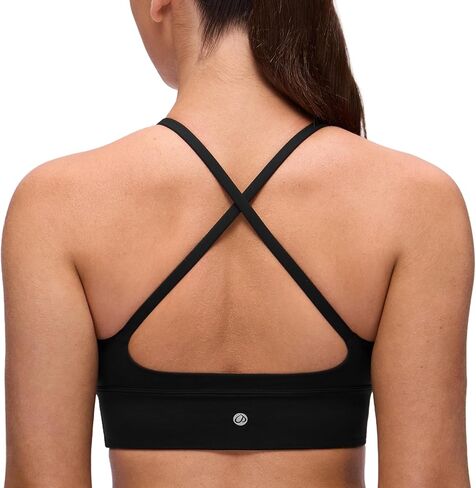 CRZ YOGA Butterluxe V Neck Longline Sports Bras for Women - Padded Spaghetti Straps Cross Back Yoga Crop Top in Saudi Arabia
