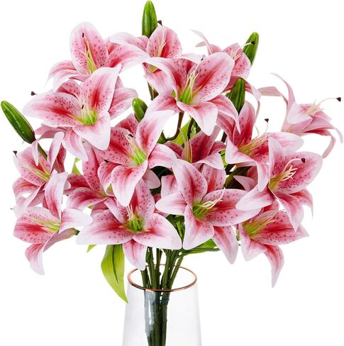 2 Pcs 24 Heads Artificial Tiger Lily Flowers with 18 Heads Full Bloom Easter Lily & 6 Buds, 20.5 Inch Long Stem Faux Fake Flowers Bouquets for Wedding Party Easter Decor(White) in Saudi Arabia