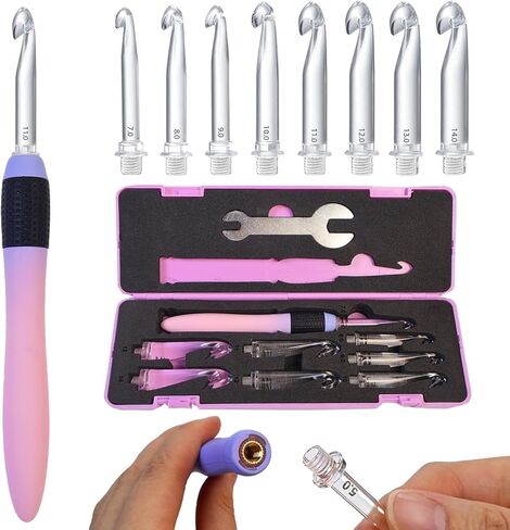 Yarniss Interchangeable Crochet Hooks with Screw Handle,8 Size Ergonomic Crochet Hooks with Comfortable Handle 2.5~6.5mm,Gradient Purple in Saudi Arabia