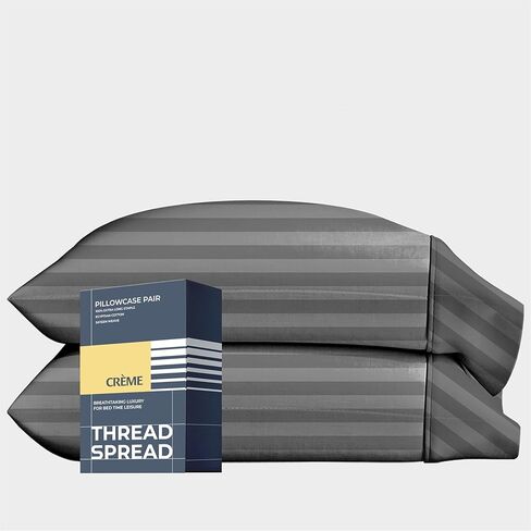 Thread Spread 100% Egyptian Cotton Pillow Cases Standard/Queen Size Set of 2 - Luxury 1500 Thread Count Sateen Light Grey Pillow Cases, Soft Cotton Pillowcases Fits Standard & Queen Size Pillows in Saudi Arabia