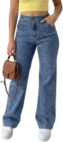CHICME Women's High Waisted Wide Leg Jeans Light Wash Stretch Denim Pants High Rise Relaxed Trousers Casual Daily Wear in Saudi Arabia