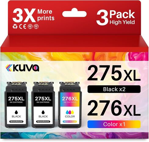 خرطوشة حبر Kuva 275xl 276xl بديلة لحبر Canon 275 276 XL PGI275 CLI276 PG-275 CL-276 XL لطابعة Pixma TS3500 TS3522 TS3520 TR4700 TR4720 TR4722 (عبوة من قطعتين بلون أسود) in Kuwait