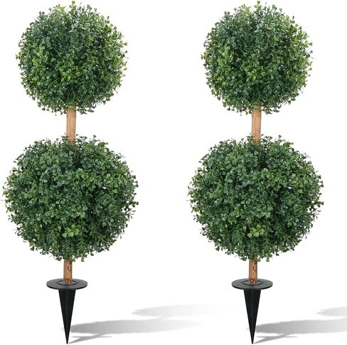 zythrem 2.6ft أشجار توبياري اصطناعية في الهواء الطلق مع الأرض سبايك الجبهة الشرفة مزدوجة خشب البقس توبياري في الهواء الطلق مجموعة من 2 خشب البقس فو للمزارعين مدخل حديقة المنزل الداخلي in Kuwait