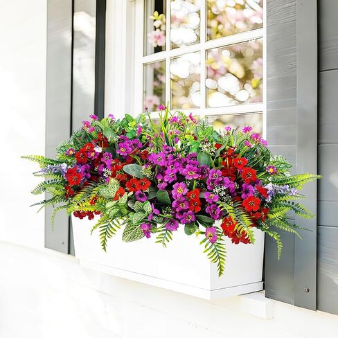 24Pcs Artificial Plants for Outdoor Faux Greenery & Flowers with Plastic Leave UV Resistant Fake Stems for Indoor Outside Garden Porch Window Box Home Décor in Saudi Arabia