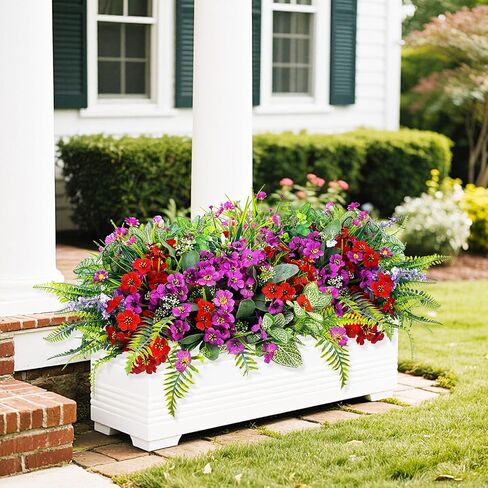 24Pcs Artificial Plants for Outdoor Faux Greenery & Flowers with Plastic Leave UV Resistant Fake Stems for Indoor Outside Garden Porch Window Box Home Décor in Saudi Arabia