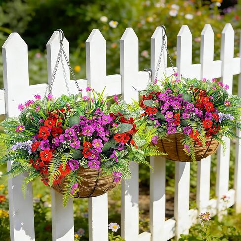 24Pcs Artificial Plants for Outdoor Faux Greenery & Flowers with Plastic Leave UV Resistant Fake Stems for Indoor Outside Garden Porch Window Box Home Décor in Saudi Arabia