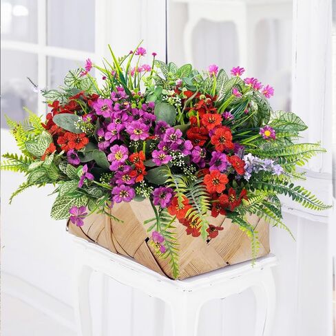 24Pcs Artificial Plants for Outdoor Faux Greenery & Flowers with Plastic Leave UV Resistant Fake Stems for Indoor Outside Garden Porch Window Box Home Décor in Saudi Arabia