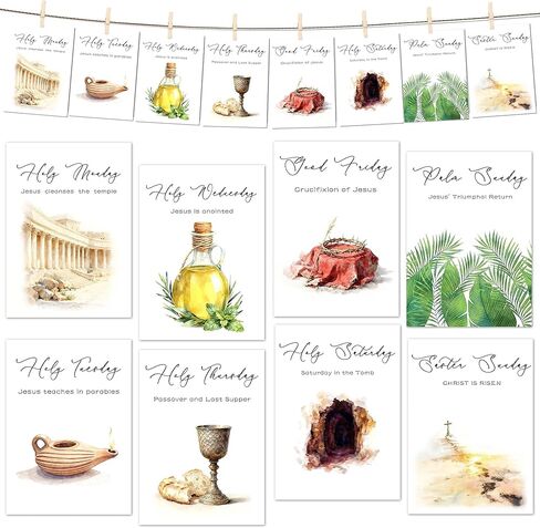 Easter & Holy Week Story Banner - Christian Study Cards - Religious Educational Supplies - Easter Verses & Holy Week Events Activities for Women Men Boys Girls - Homeschool Bible Learning - A03 in Saudi Arabia