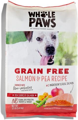 Whole Paws, Grain-Free Dry Dog Food, Salmon & Pea Recipe, Enhanced with Fiber & Prebiotics, 12 lb in Saudi Arabia