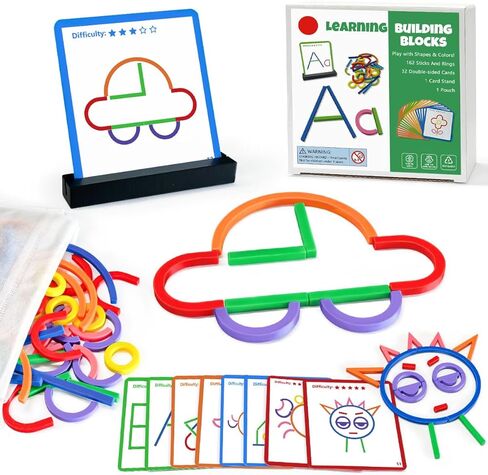 176PCS Pattern Blocks Puzzle STEM Toys for Creative Learning Sticks Shape Building Blocks Educational Resources Brain Teaser Montessori Toys for Preschool and Kindergarten Girls and Boys Ages 5+ in Saudi Arabia
