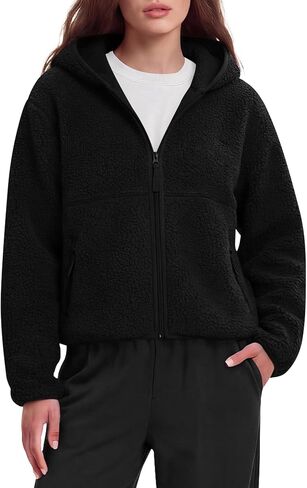 Locachy Women's Cozy Sherpa Fleece Winter Warm Hoodies Cute Casual Zipper Coat with Pockets 2025 Fashion Outwear in Saudi Arabia