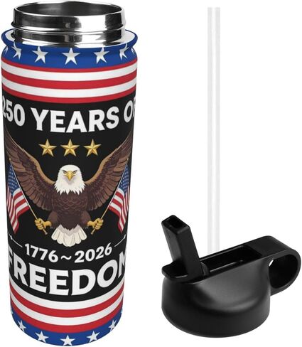 18oz USA Flag Insulated Water Bottles With Straw, Stars and Stripes Steel Double Walled Vacuum Sports Water Bottle for School in Saudi Arabia