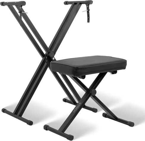 STRICH Piano Keyboard Stand Stool Set, Portable Heavy Duty Stand for 54-88 Key Electric Digital Pianos & Adjustable Piano Bench, Chair, Black, SKT-02 & SPB-M50 in Saudi Arabia