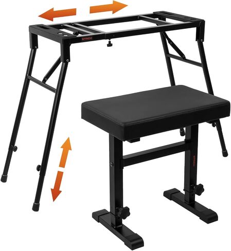 STRICH Piano Keyboard Stand Stool Set, Portable Heavy Duty Stand for 54-88 Key Electric Digital Pianos & Adjustable Piano Bench, Chair, Black, SKT-02 & SPB-M50 in Saudi Arabia