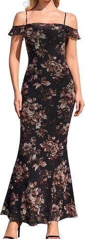 Summer Floral Bodycon Long Formal Wedding Guest Dresses for Women Elegant Off The Shoulder Ruched Cocktail Party Maxi Dress in Kuwait
