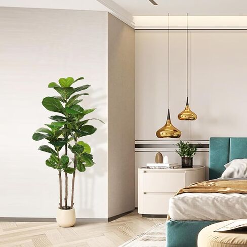 Realead 6ft Fiddle Leaf Fig Tree Artificial with Tall Exquisite Planter - Tall Faux Fiddle Leaf Fig Tree with Natural Trunk and Lifelike Leaves - Fake Fig Tree for Home Living Room Indoor Decor in Saudi Arabia