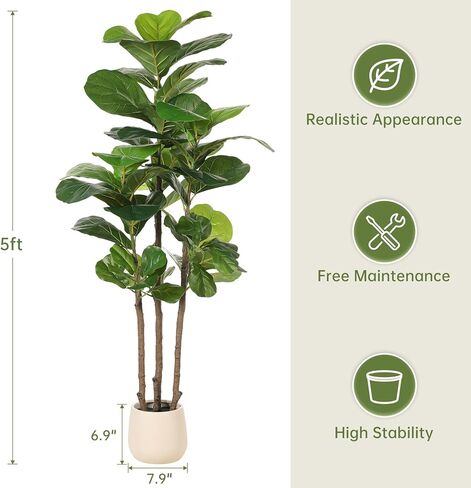 Realead 6ft Fiddle Leaf Fig Tree Artificial with Tall Exquisite Planter - Tall Faux Fiddle Leaf Fig Tree with Natural Trunk and Lifelike Leaves - Fake Fig Tree for Home Living Room Indoor Decor in Saudi Arabia