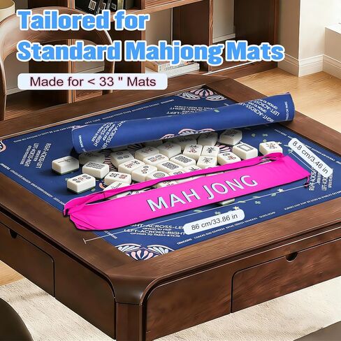 34 Inch Long Mahjong Mat Bag Cute Double Strapped Canvas Drawstring Mahjong Holder Lightweight Outdoor Carrying Bag for Board Games Travel Storage-Mat Not Include in Saudi Arabia