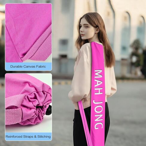 34 Inch Long Mahjong Mat Bag Cute Double Strapped Canvas Drawstring Mahjong Holder Lightweight Outdoor Carrying Bag for Board Games Travel Storage-Mat Not Include in Saudi Arabia