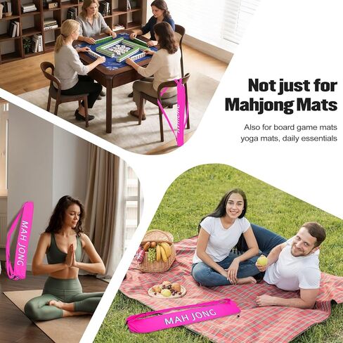 34 Inch Long Mahjong Mat Bag Cute Double Strapped Canvas Drawstring Mahjong Holder Lightweight Outdoor Carrying Bag for Board Games Travel Storage-Mat Not Include in Saudi Arabia