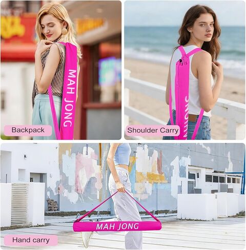 34 Inch Long Mahjong Mat Bag Cute Double Strapped Canvas Drawstring Mahjong Holder Lightweight Outdoor Carrying Bag for Board Games Travel Storage-Mat Not Include in Saudi Arabia