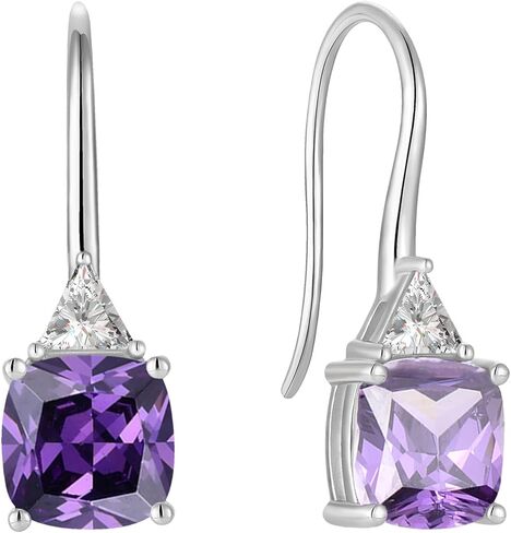 Gemstone Square Shape 925 Sterling Silver Dangle Earrings with Birthstone For Women in Saudi Arabia