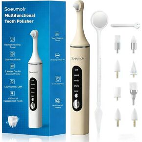 Tooth Polisher,Rechargeable Tooth Whitening Kit for Teeth Cleaning and Whitening, with 8 Brush Heads, LED Light, 5 Speed Modes Dental Polisher Personal Dental Care Kit for Home Use and Travel in Kuwait