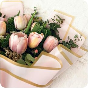 TUIOLUI 24 Sheets Flower Paper Pink and White Matte Floral Paper Waterproof Bouquet Wrapping Paper with Border Florist Supplies Packaging Paper for Rose Graduation DIY Bouquet in Kuwait