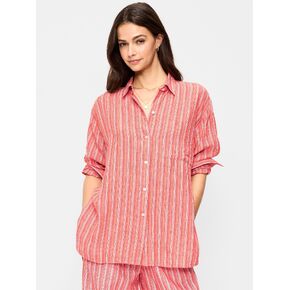 Old Navy Linen-Blend Loose Button-Down Shirt - Orange Stripe in Saudi Arabia