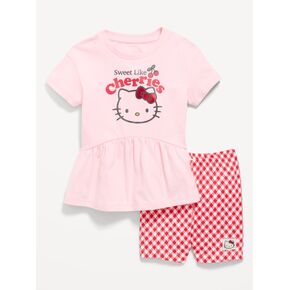 طقم تي شيرت وشورت بايكر بأكمام قصيرة من Old Navy Hello Kitty® للفتيات الصغيرات - أحمر هالو كيتي in Kuwait