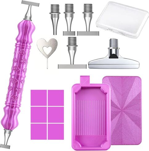 Diamond Art Pen, Include 1,3,6,9, Screw Threaded Steel Nibs and Diamond Painting Trays with Lids, Diamond Art Accessories and Tools for 5D Diamond Painting Beads, Drill Bead Dot Pen Kit (Blue Purple) in Saudi Arabia