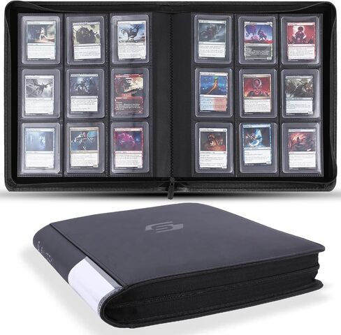 Snekdy Top loader Binder, 9 Pockets Top Loader，Holds 360 Top Loaders cards, Card binder with Sleeves for card in 3 x 4 inches color smooth Zipper PU Leather (Black) in Saudi Arabia