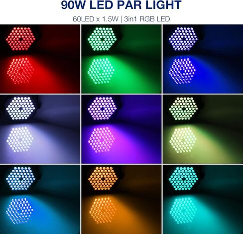 أضواء المسرح التي تعمل بالبطارية: وقت عمل قابل لإعادة الشحن لمدة 5 ساعات - تغيير لون RGB 90 وات 60 LED - التحكم عن بعد في DMX لمناسبات DJ وحفلات الزفاف وأداء فرقة موسيقى الكنيسة - عبوتان in Kuwait