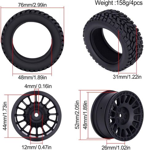 4PCS RC Rally Car Tyres 12mm Hex Hub Wheel Rims Tires NOT Pre-Glued for 1/16 1/14 1/12 1/10 Scale Off Road Buggy On-Road Touring Car Upgrade Parts (White) in Saudi Arabia