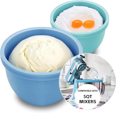 بطانات وعاء من السيليكون لخلاط حامل برأس مائل 5 لتر من KitchenAid، بطانات وعاء خلاط أكثر سمكًا غير لاصقة، مقاومة للحرارة والبرودة عديمة الرائحة، سهلة التنظيف، مجموعة من 3 قطع مع أغطية in Kuwait