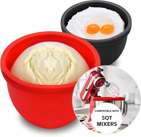 بطانات وعاء من السيليكون لخلاط حامل برأس مائل 5 لتر من KitchenAid، بطانات وعاء خلاط أكثر سمكًا غير لاصقة، مقاومة للحرارة والبرودة عديمة الرائحة، سهلة التنظيف، مجموعة من 3 قطع مع أغطية in Kuwait
