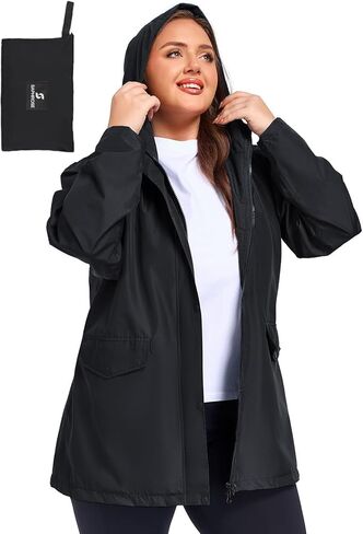 SaphiRose Women's Plus Size Raincoat with hood Waterproof Rain Jackets Light Packable Windbreaker Jacket in Saudi Arabia