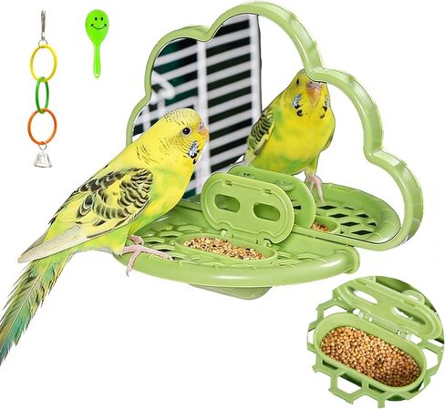 Bird Mirror with Perch, Cockatiel Mirror for Cage, Parakeet Toys with Chew Toy,Bird Cage Accessories for Parrot Conure Lovebirds Finch Canaries (Corn Cob) in Saudi Arabia