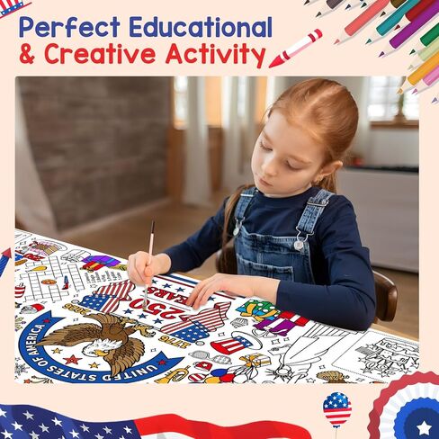 Joyline USA 1776-2026 250th Anniversary Coloring Poster for Kids - Patriotic Eagle Statue of Liberty American Flag Jumbo Tablecloth Kids Crafts Activities Toys Parties Classroom Decor 31x72 Inch in Saudi Arabia