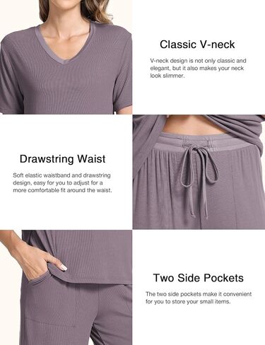 GYS Bamboo Viscose Sleep Sets for Women Short Sleeve V-Neck Top and Capri Pants Pajama Sets in Saudi Arabia