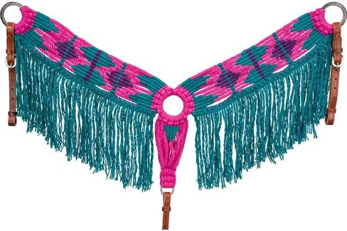 Tough 1 Teal Purple Magenta Wool Breast Collar w/Fringe in Saudi Arabia