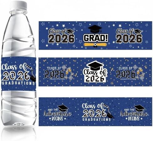 36 Pcs 2026 Graduation Water Bottle Labels Custom Water Bottle Labels 2026 Class Congrats Grad Bottles Stickers for High School College Party Supplies Decor Wrapper(Blue) in Saudi Arabia