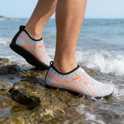 Mens Womens Water Shoes Quick Dry Barefoot Shoes Non-Slip Aqua Socks for Beach Swim Dark Grey Orange in Saudi Arabia