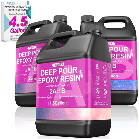 Puduo Deep صب راتنجات الايبوكسي 4.5 جالون عدة، 2-4 بوصة راتنجات صب فائقة الوضوح قابلة للتدفق، راتنجات إيبوكسي مقاومة للحرارة العالية خالية من الفقاعات، مثالية للكونترتوب، طاولات النهر، الحرف اليدوية in Kuwait