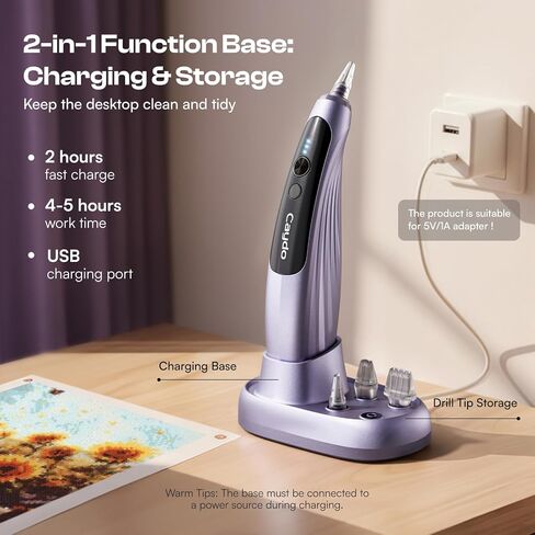 Caydo Electric Diamond Painting Pen Wireless with Light, 3 Adjustable Suction Levels, Rechargeable DiamondArtPens with 2-in-1 Charging Base & Replaceable Tips, Diamond Art Kits for Adults in Saudi Arabia