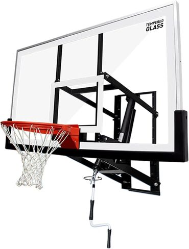 Katop Wall Mount Basketball Hoop with 60"x36", 72"x42" Tempered Glass Backboard, Effortlessly Height Adjustable from 7.5' to 10', Pre Installed Pads and Heavy Duty Basketball Rim and Net in Saudi Arabia